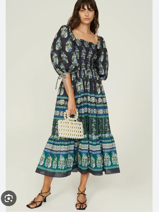 Cara Cara Dresses & Skirts - Cara Cara Jazzy Floral Smocked Midi Dress - Navy & Green Small